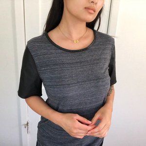 Grey And Faux Leather Sleeves Shirt